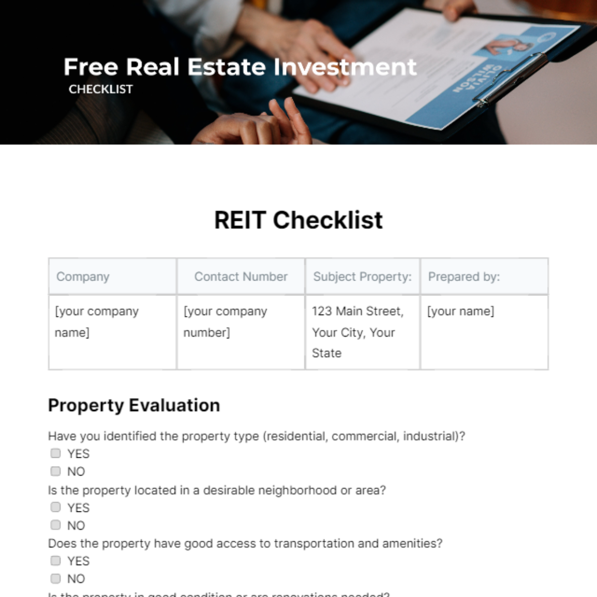 Real Estate Investment Checklist Template
