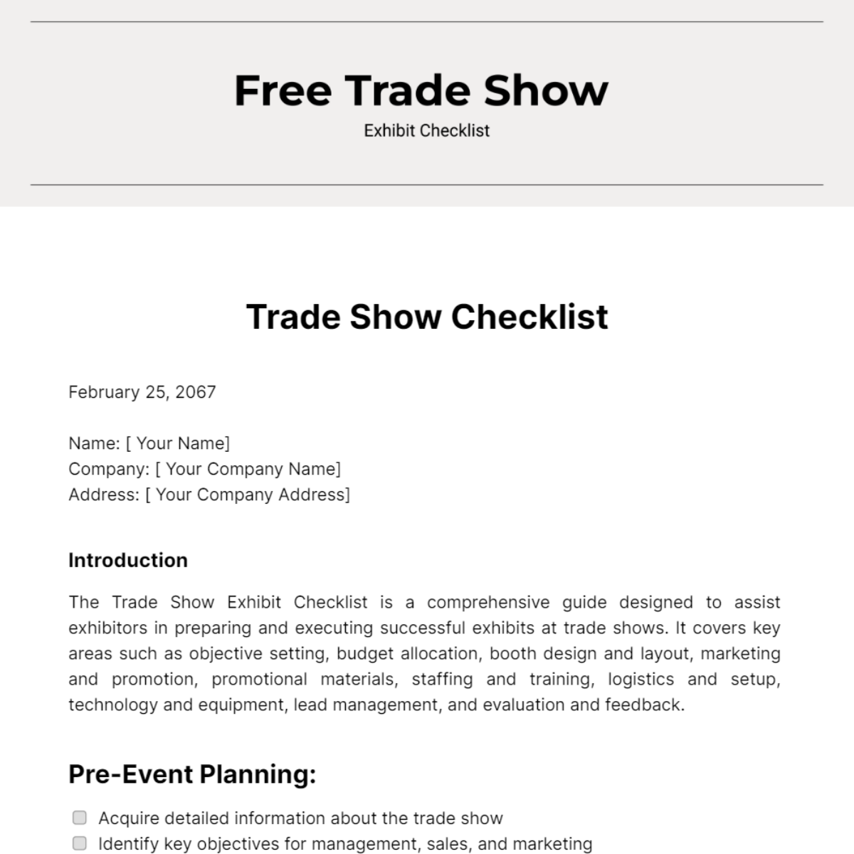 Free Trade Show Exhibit Checklist Template