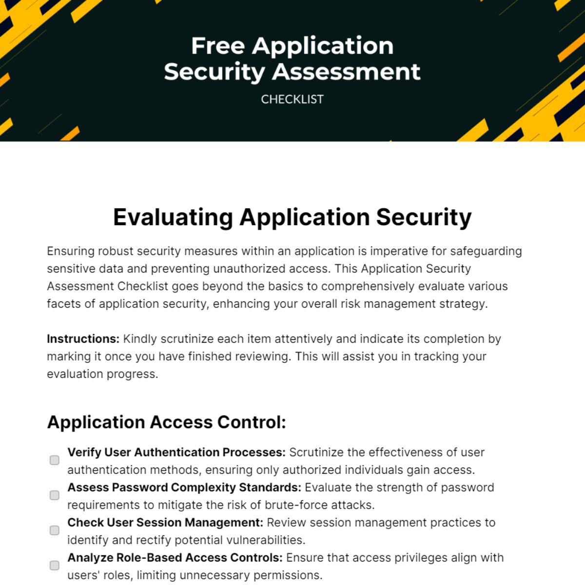 Application Security Assessment Checklist Template