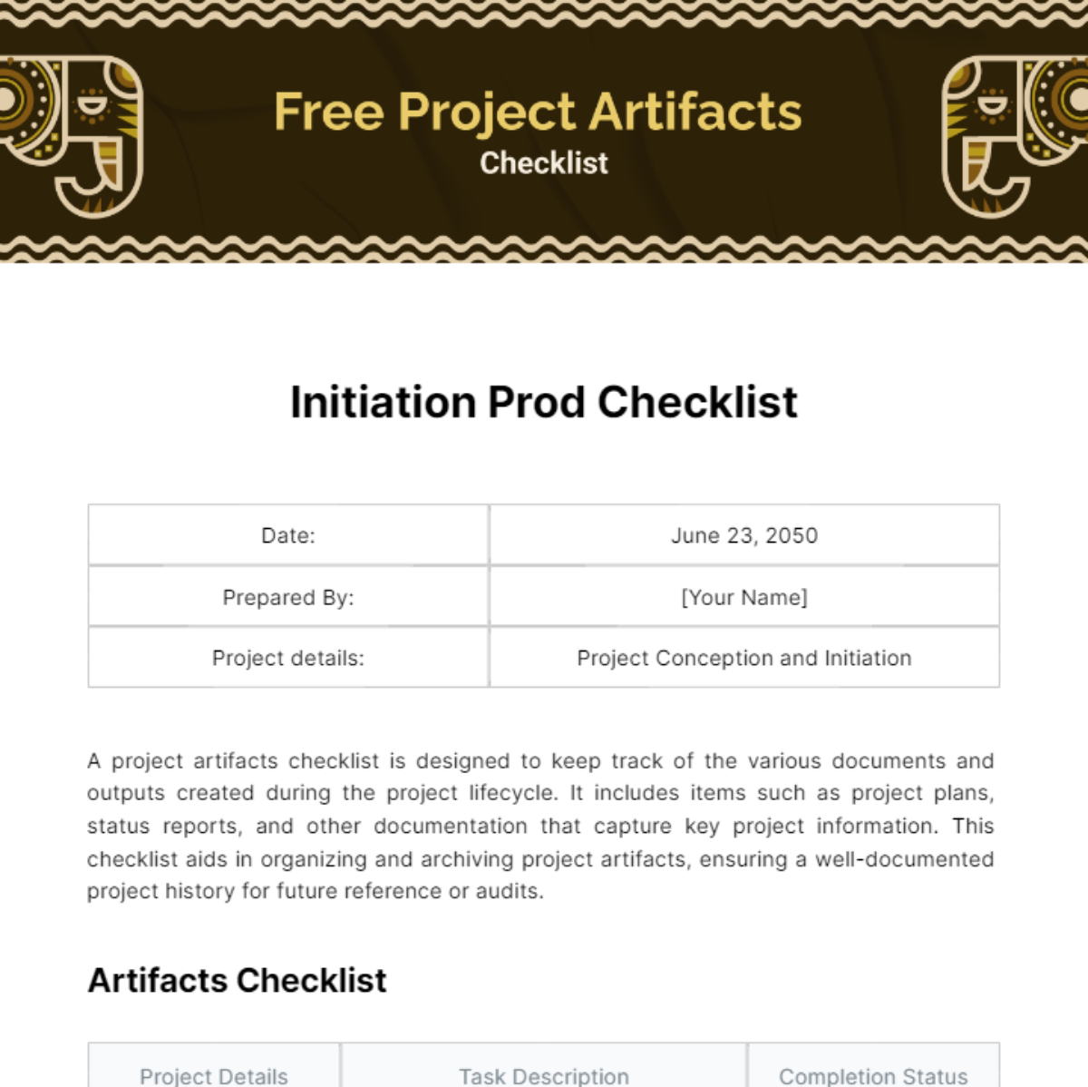 Project Artifacts Checklist Template