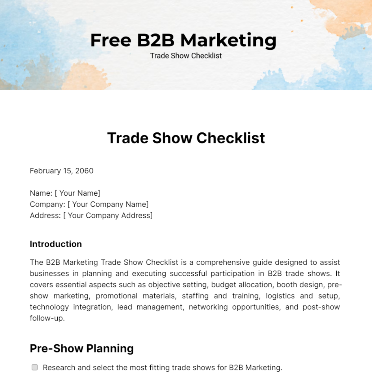 Free B2B Marketing Trade Show Checklist Template