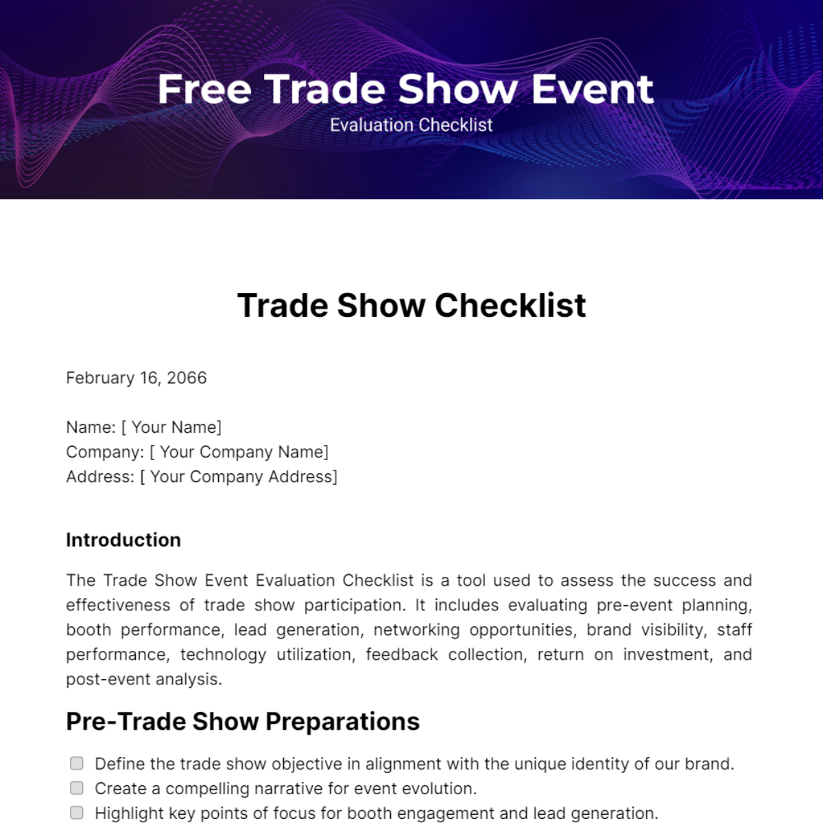 Trade Show Event Evaluation Checklist Template