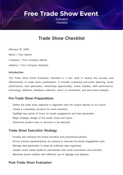 Free Trade Show Event Evaluation Checklist Template to Edit Online