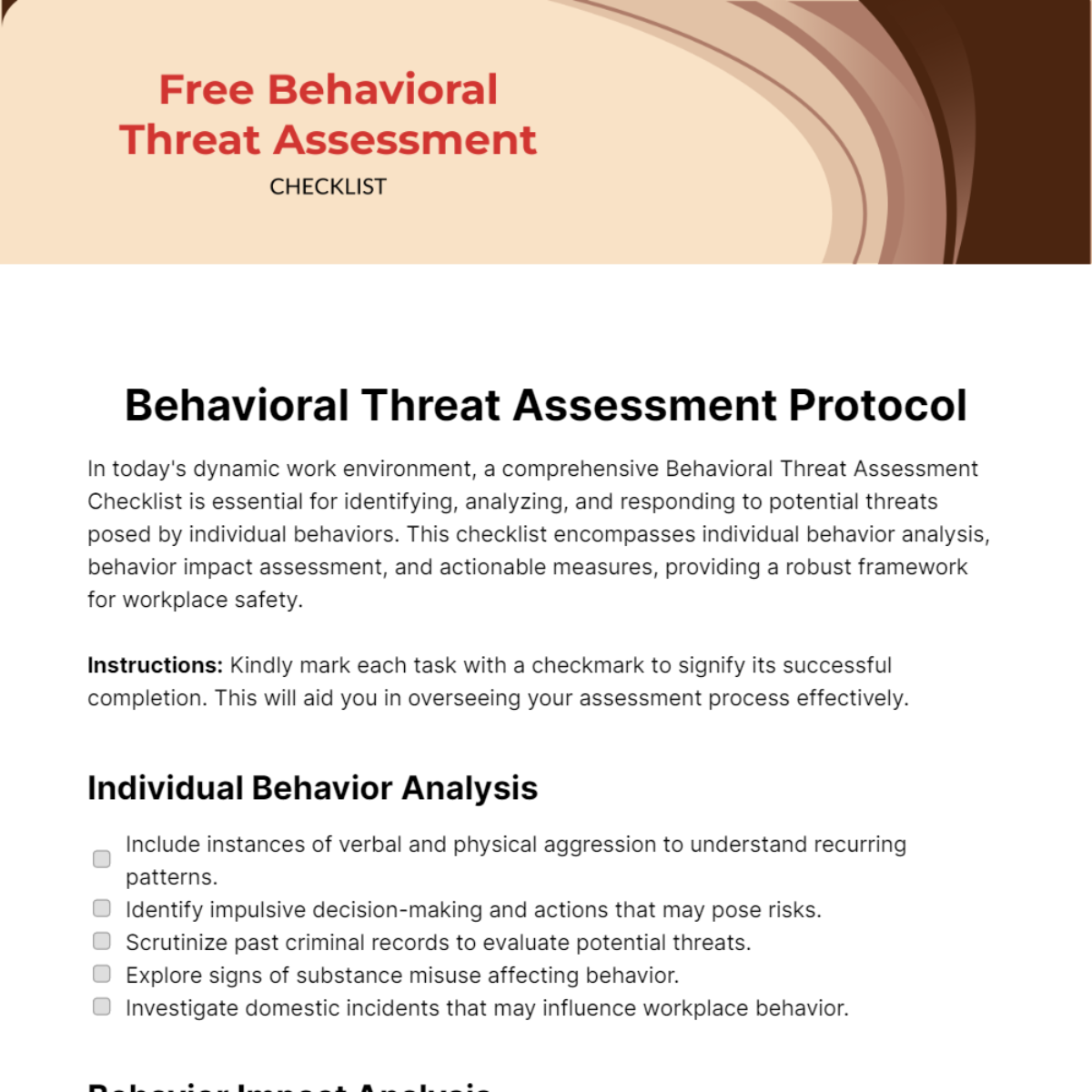 Behavioral Threat Assessment Checklist Template
