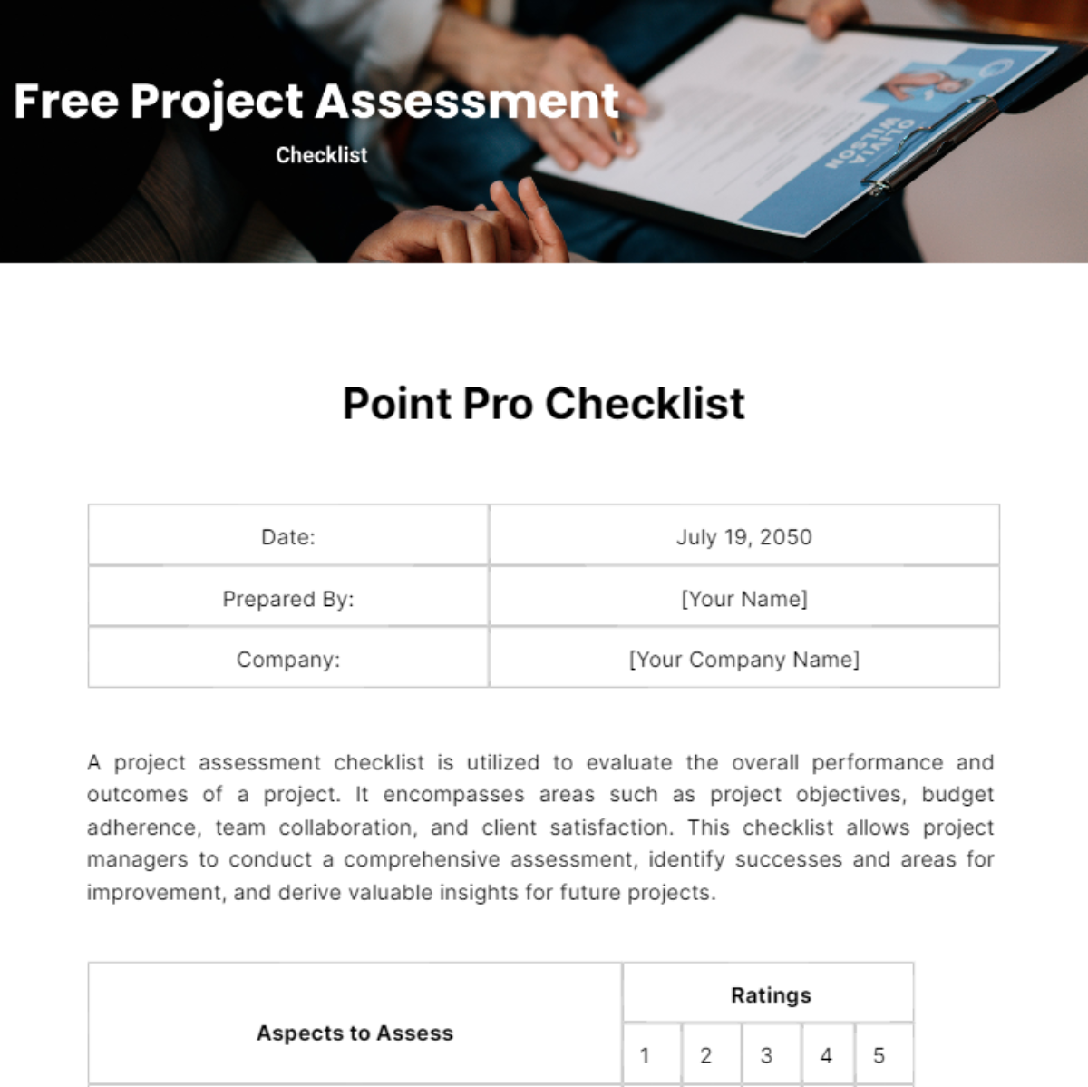 Project Assessment Checklist Template