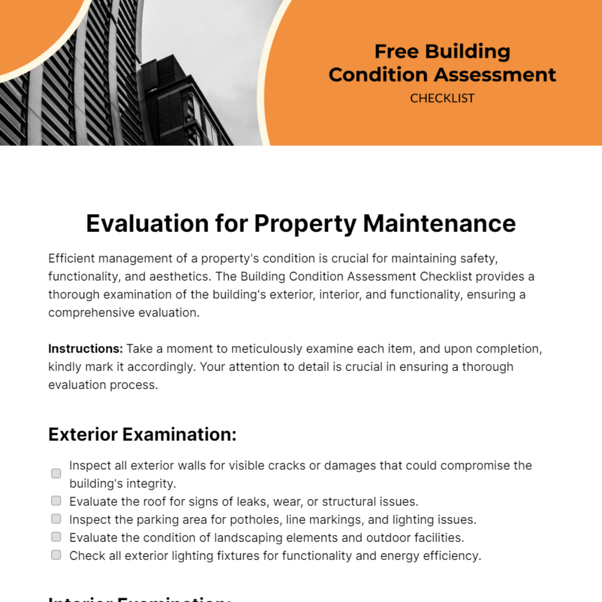 Building Condition Assessment Checklist Template