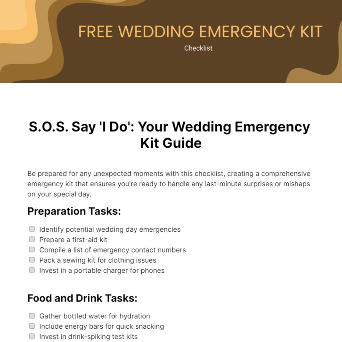 Wedding Emergency Kit Checklist Template