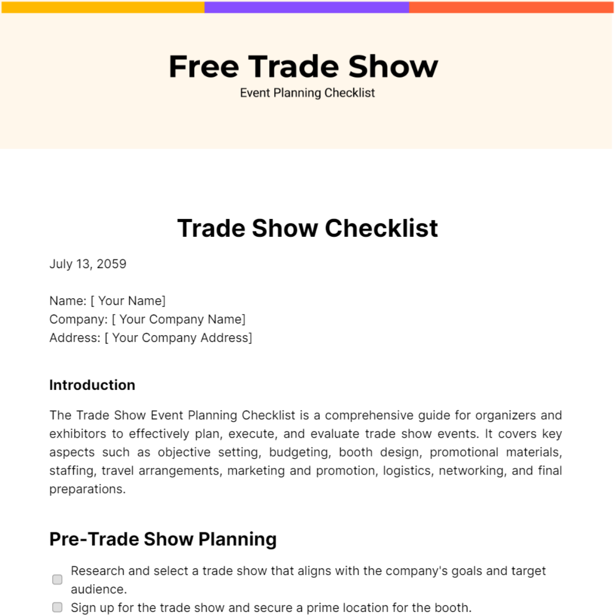 Free Trade Show Event Planning Checklist Template