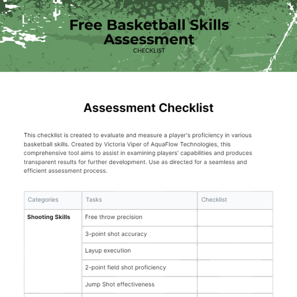 Free Basketball Skills Assessment Checklist Edit Online & Download