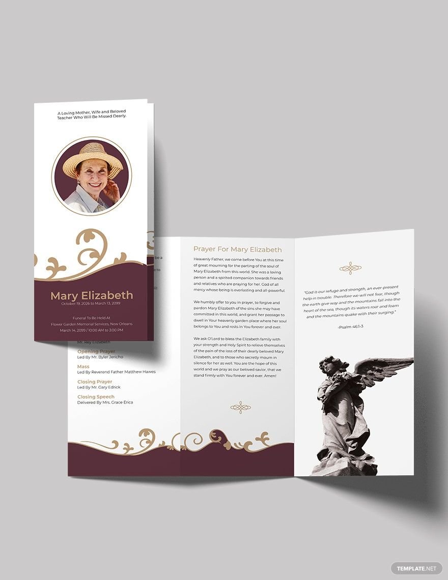 Editable Loving Memory Funeral Tri-Fold Brochure Template