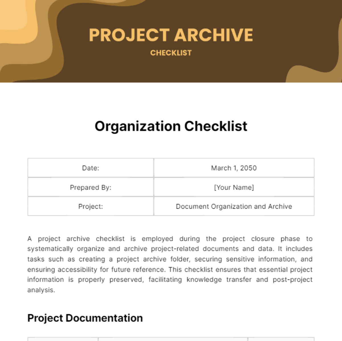 Project Archive Checklist Template