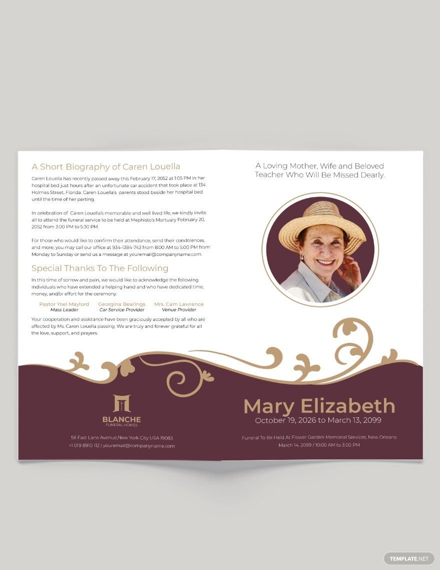 Editable Loving Memory Funeral Bi-Fold Brochure Template