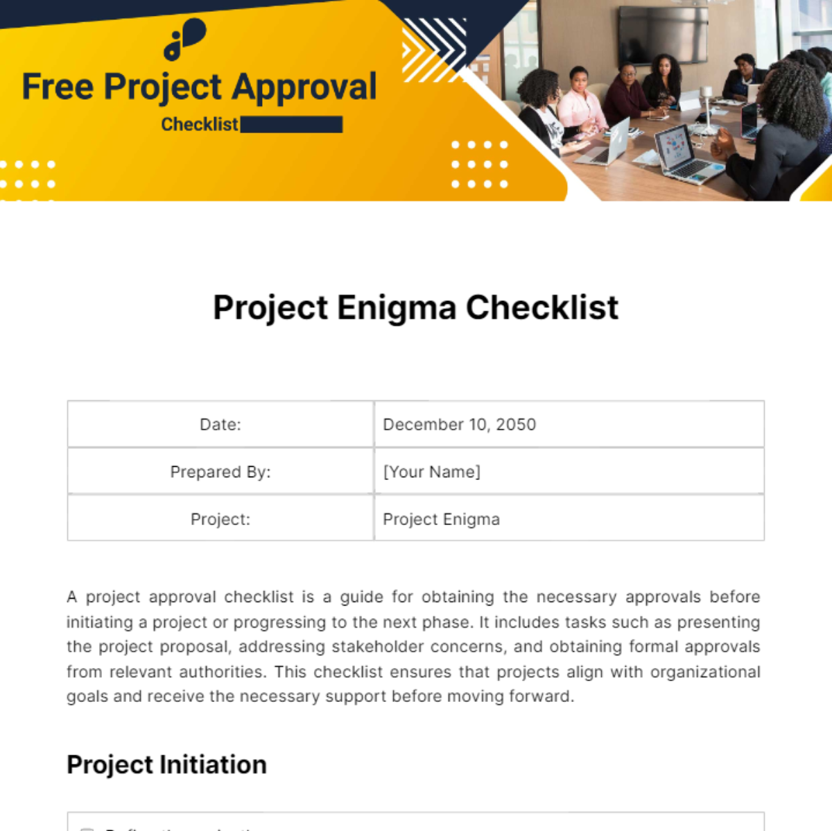 Project Approval Checklist Template