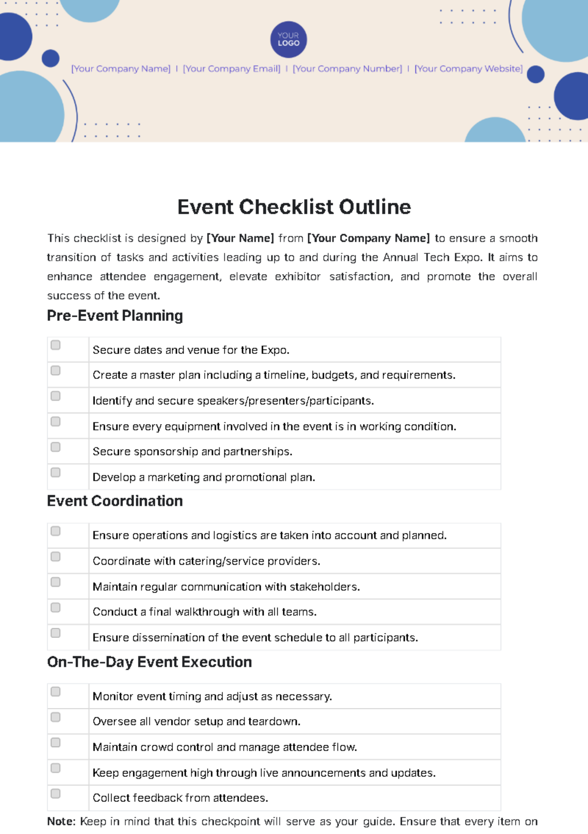 Event Checklist Outline Template - Edit Online & Download