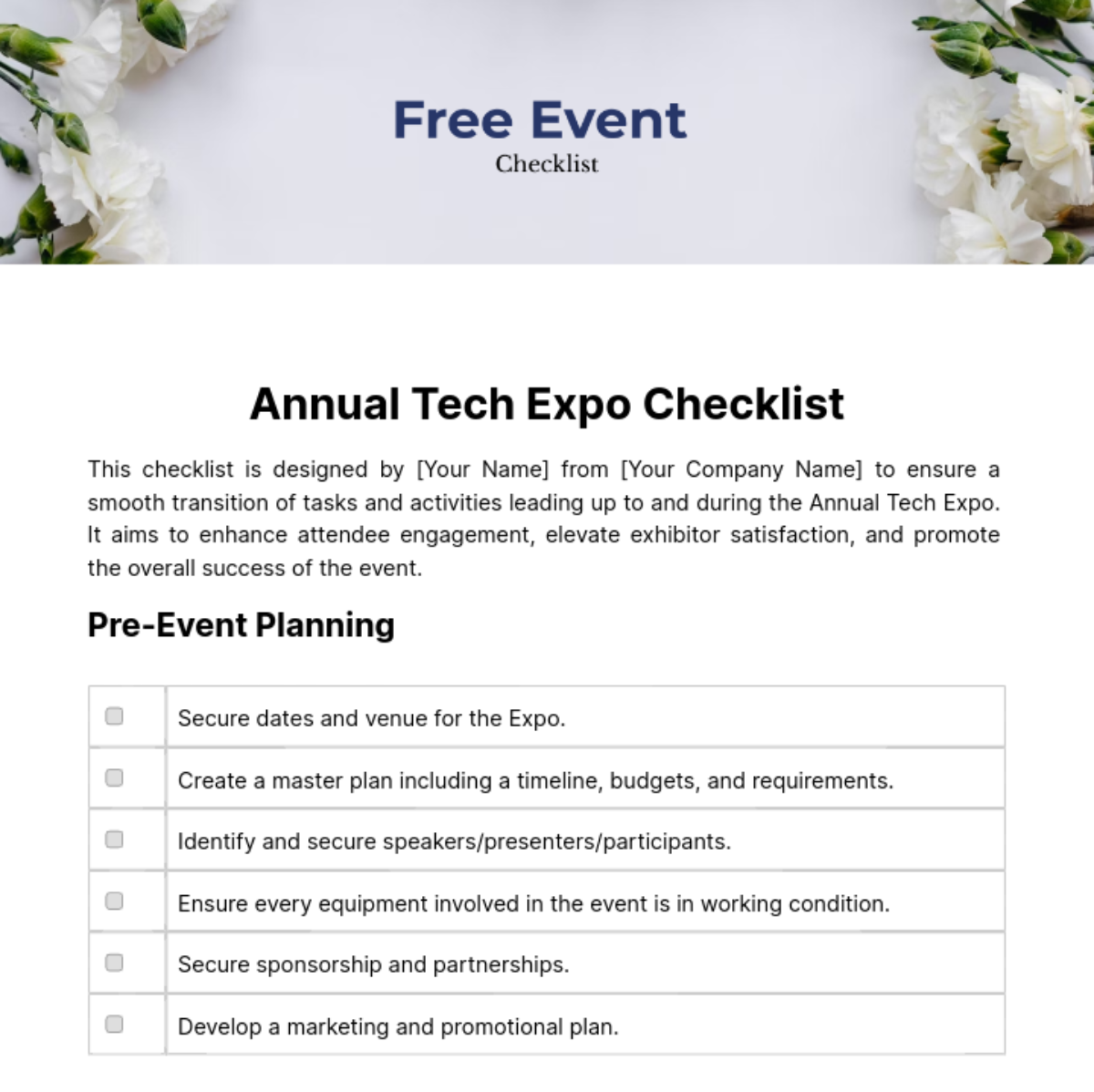 Free Event Checklist Template
