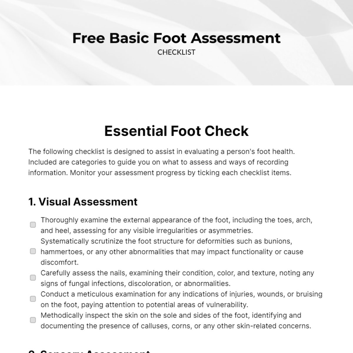 Basic Foot Assessment Checklist Template