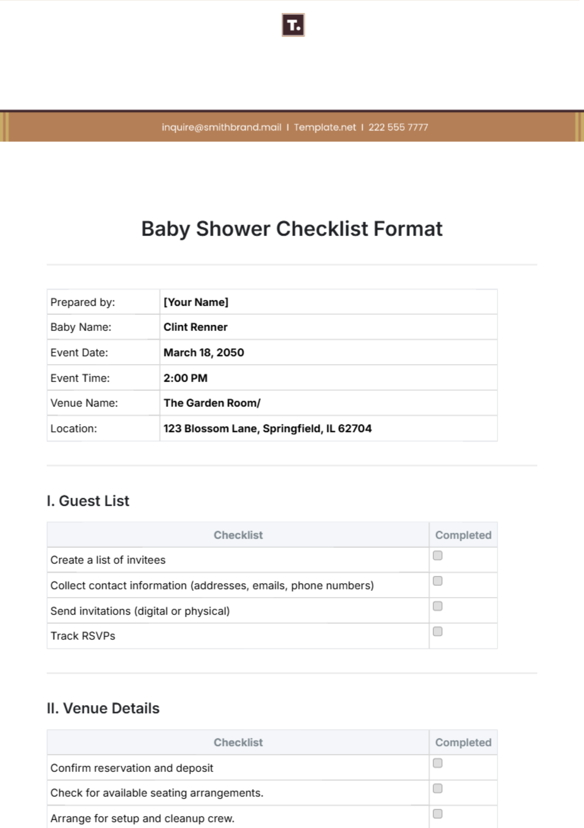 Baby Shower Checklist Format Template - Edit Online & Download