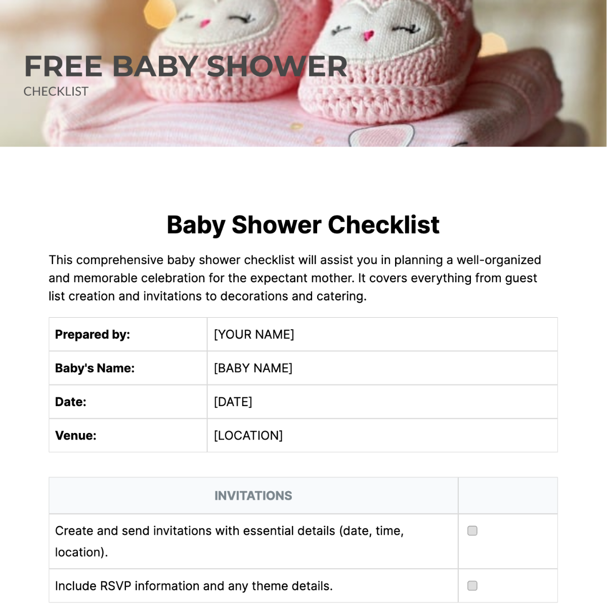 Baby Shower Checklist Template