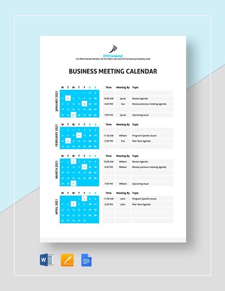 business meeting calendar
