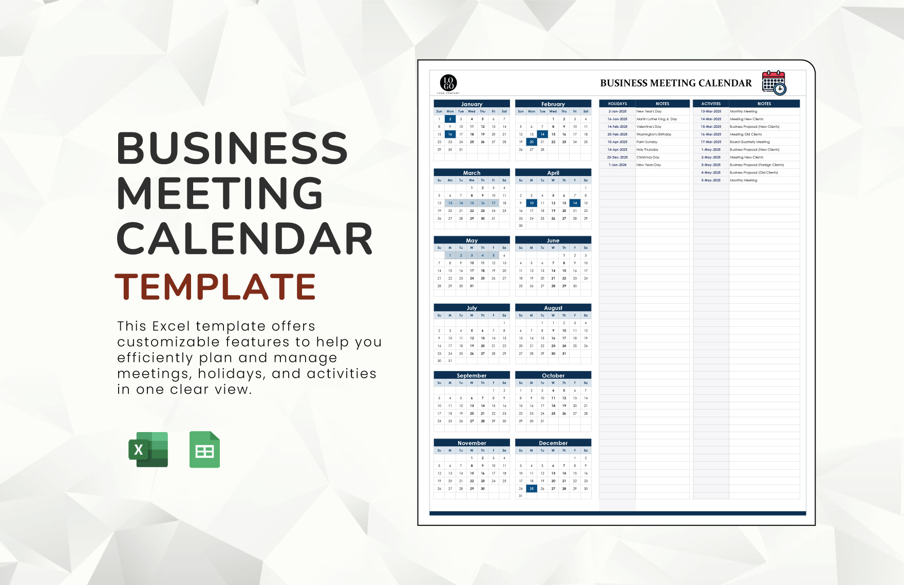 Meeting Calendar Template Middle And Top Level Employees One Pager For Meeting Calendar Template Middle And Top Level Employees One Pager For
