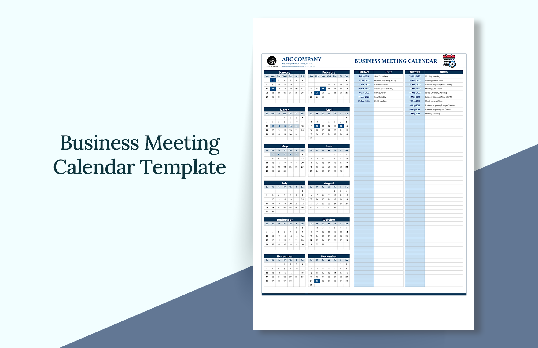 Business Meeting Calendar Template Download In Word Google Docs