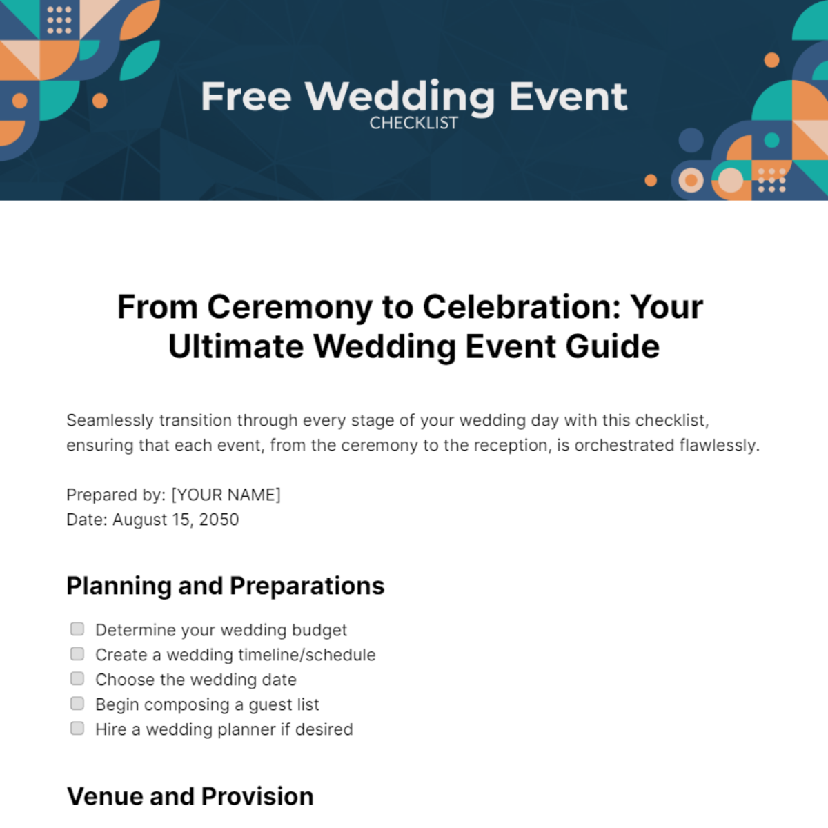Wedding Event Checklist Template