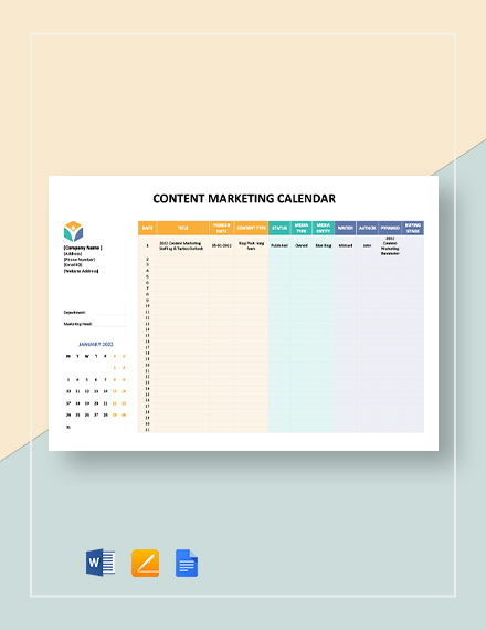 Content Calendar Template - 10+ Free Excel, PDF Documents Download