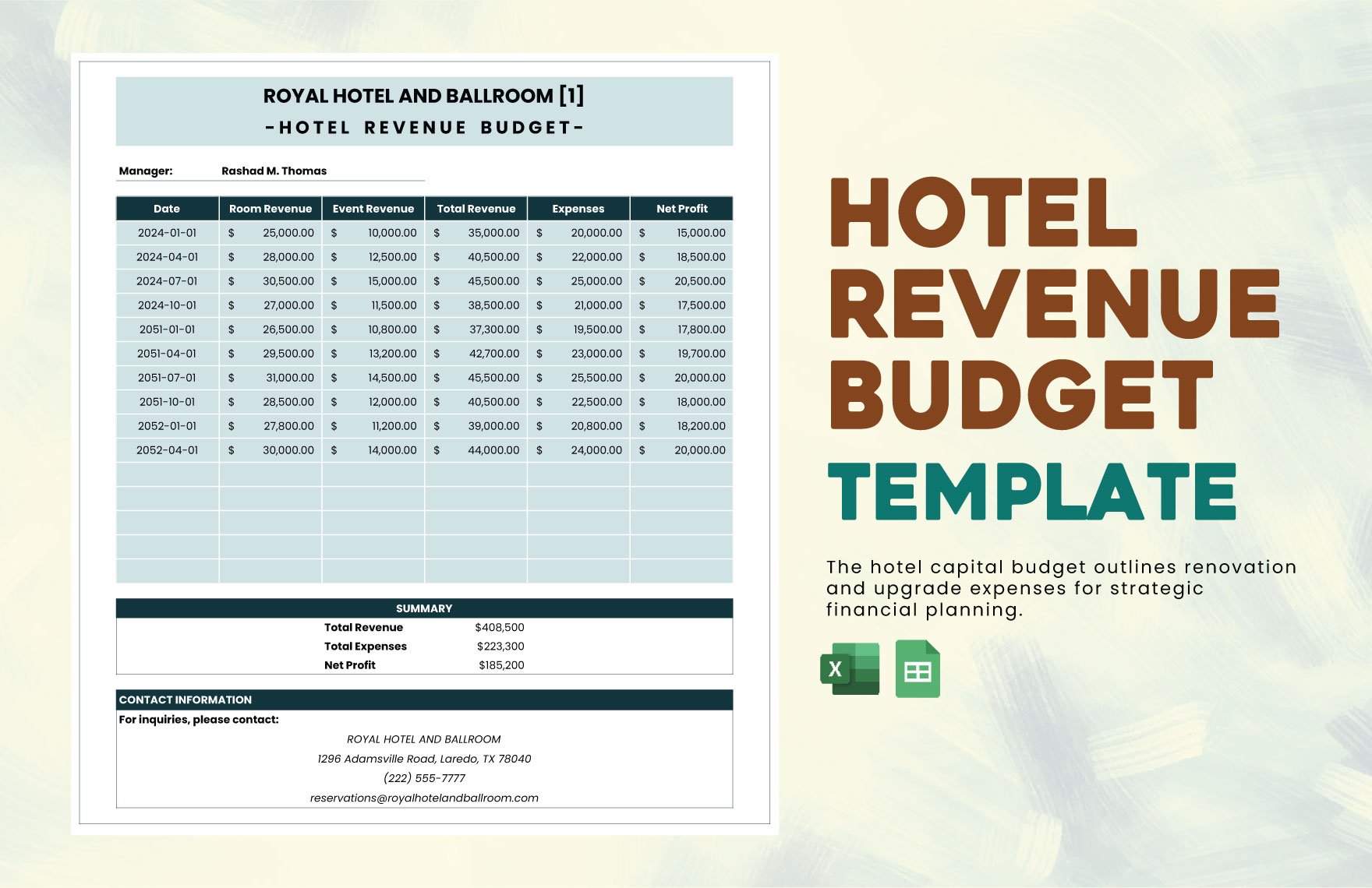 Hotel Revenue Budget Template