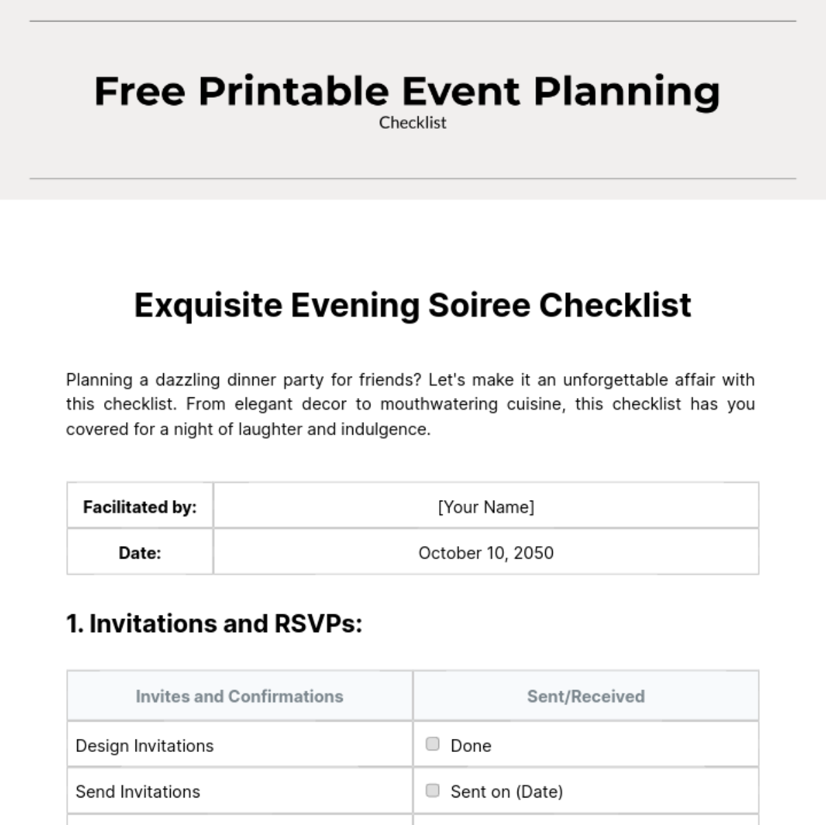 Free Printable Event Planning Checklist Template