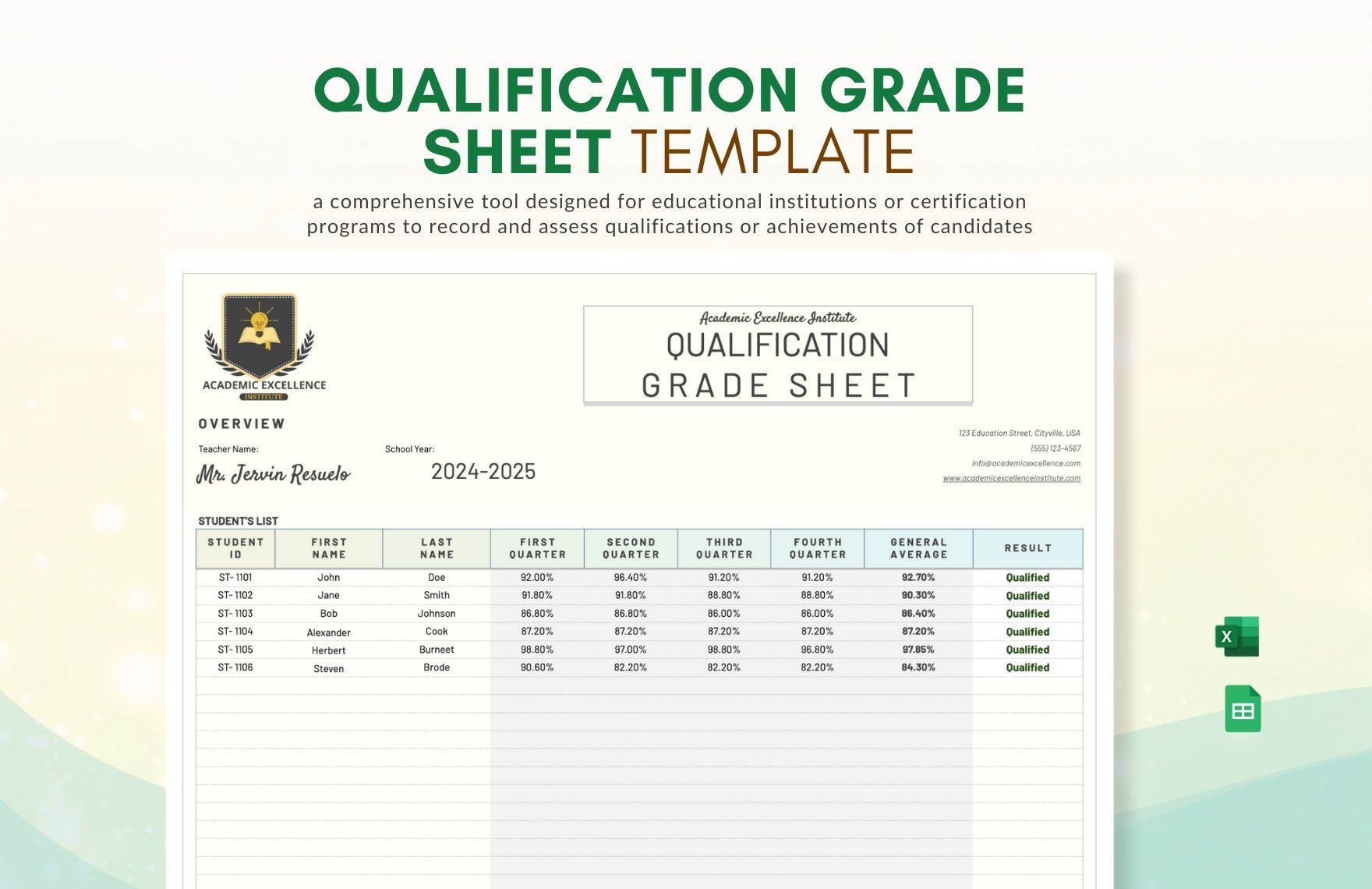Qualification Grade Sheet Template in Excel, Google Sheets