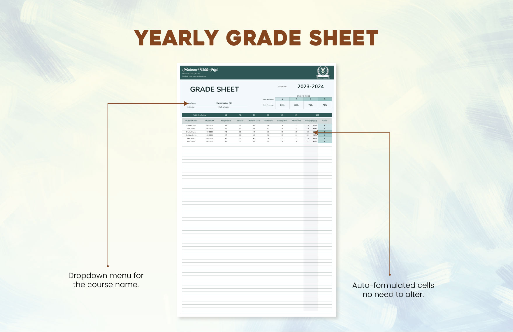 Yearly Grade Sheet Template