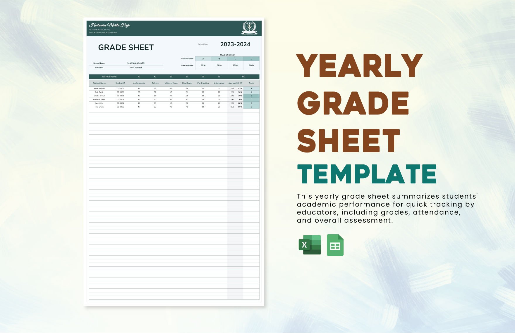 Yearly Grade Sheet Template