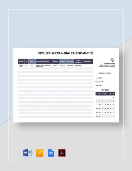 Project Accounting Calendar 