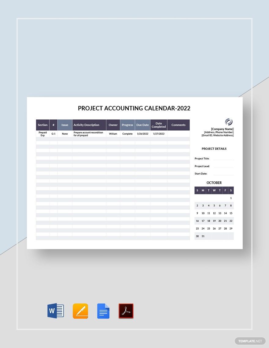 Project Accounting Calendar Template