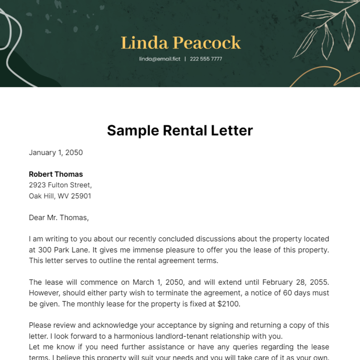 Sample Rental Letter Template