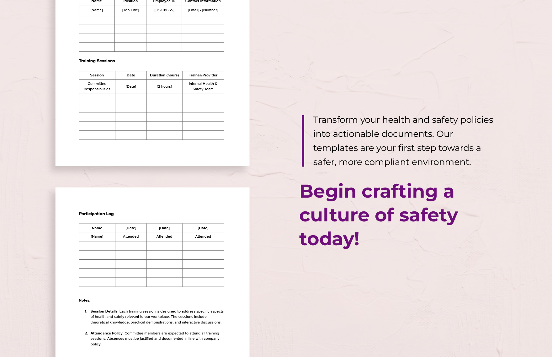 Health & Safety Committee Training Record Template