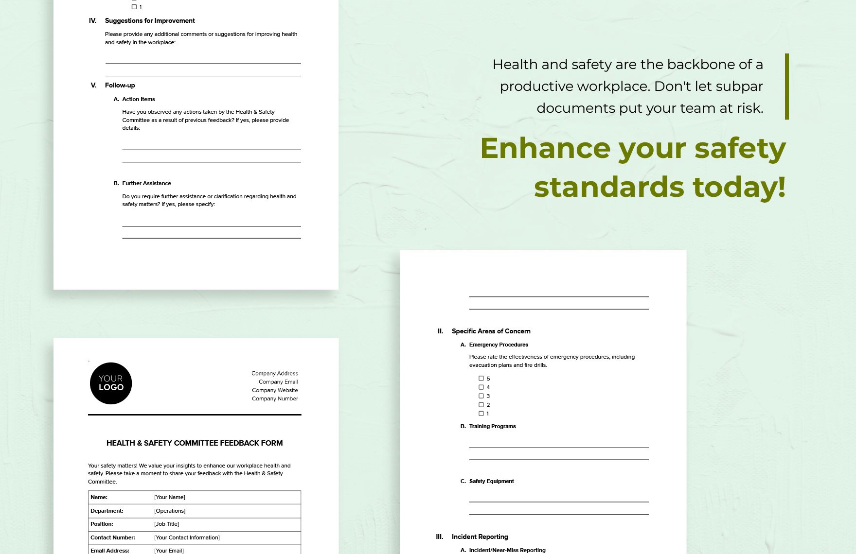 Health & Safety Committee Feedback Form Template