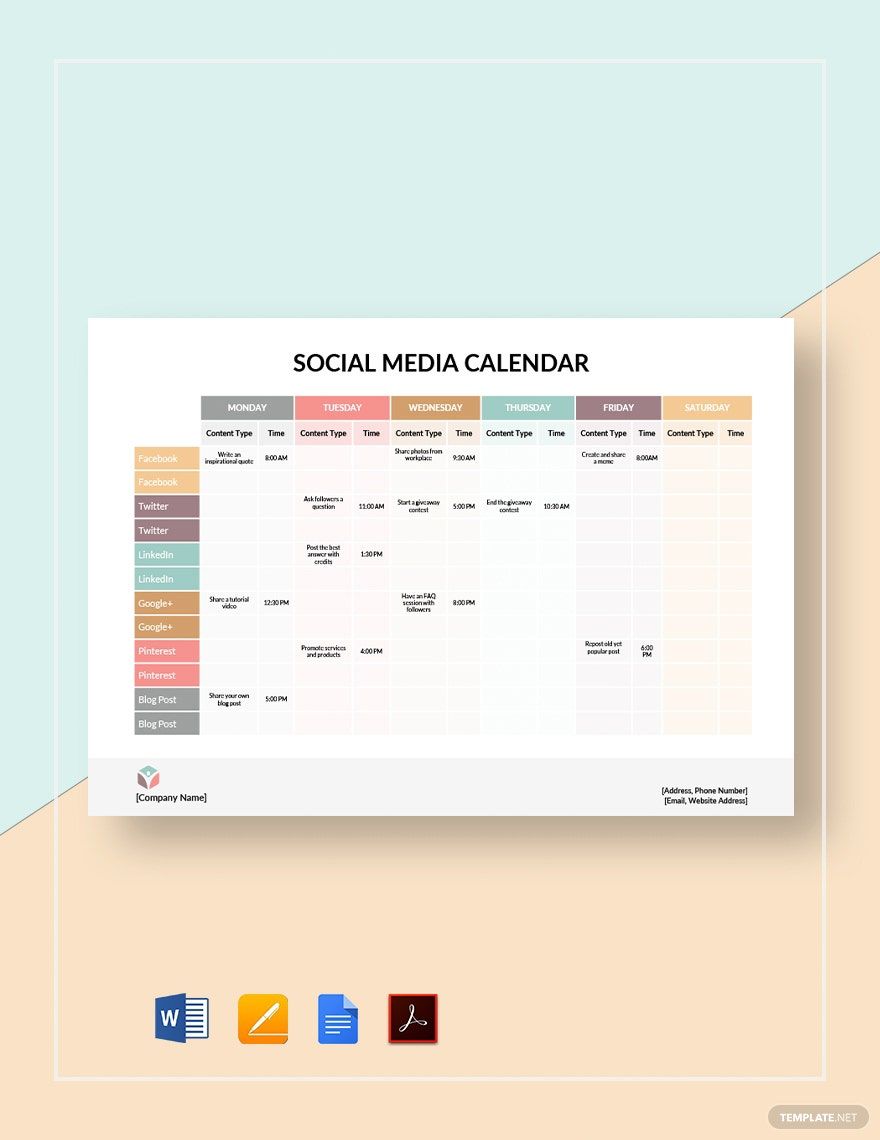 Social Media Calendar Template Download in Word Google Docs PDF