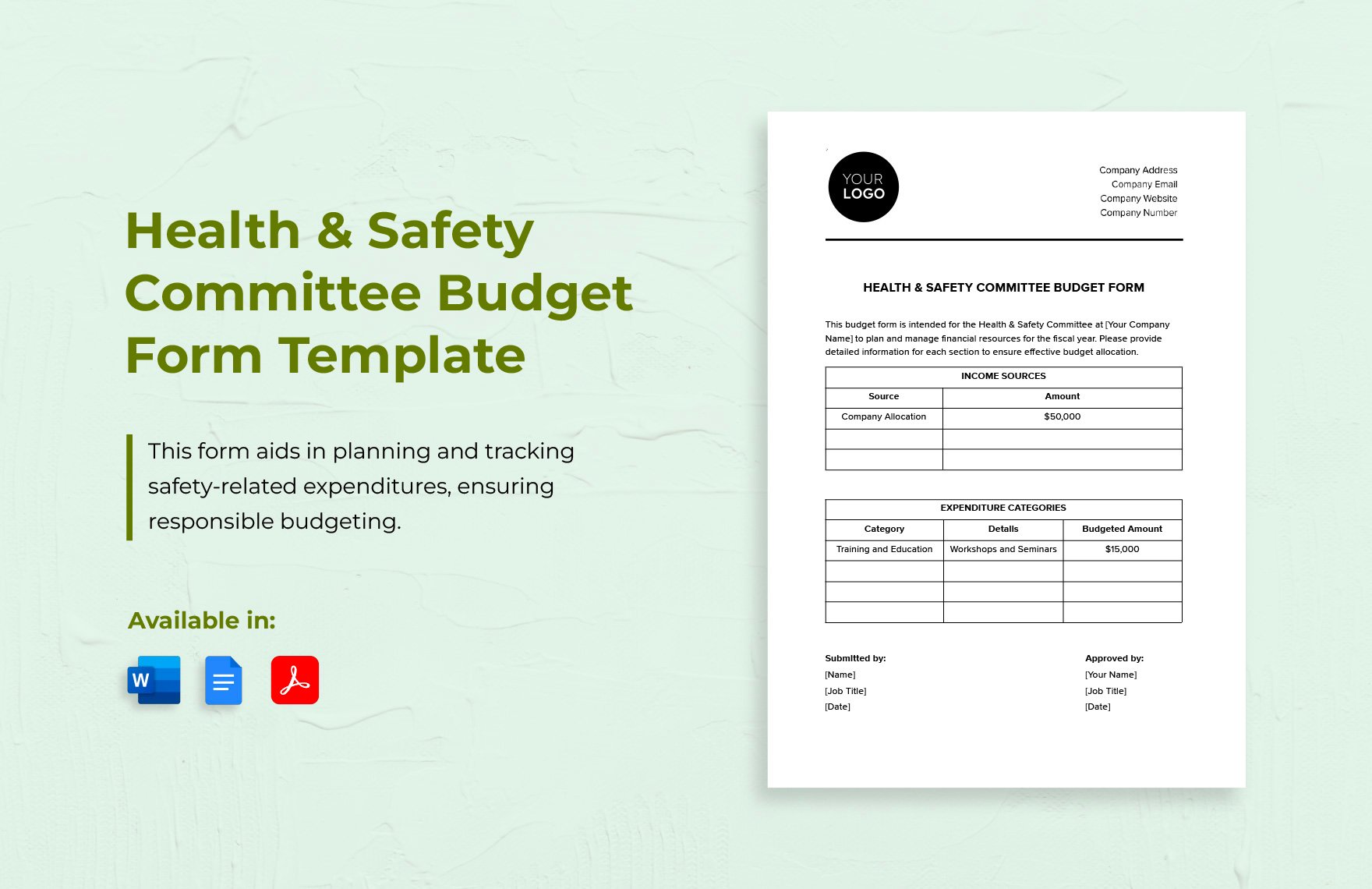Health & Safety Committee Budget Form Template