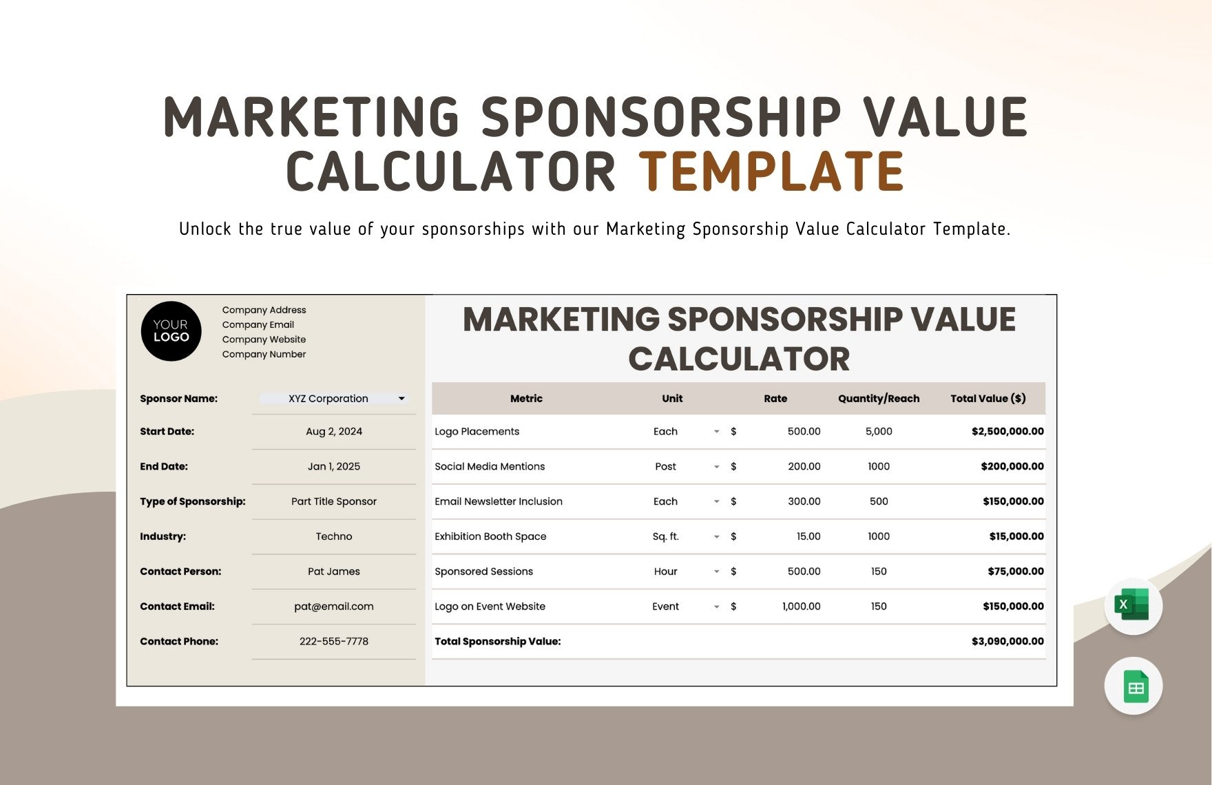 Marketing Sponsorship Value Calculator Template