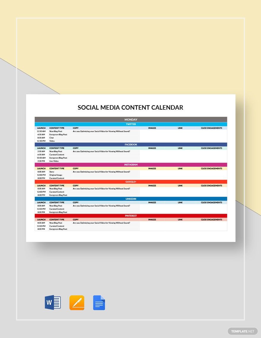 Social Media Calendar Templates Documents Design Free Download