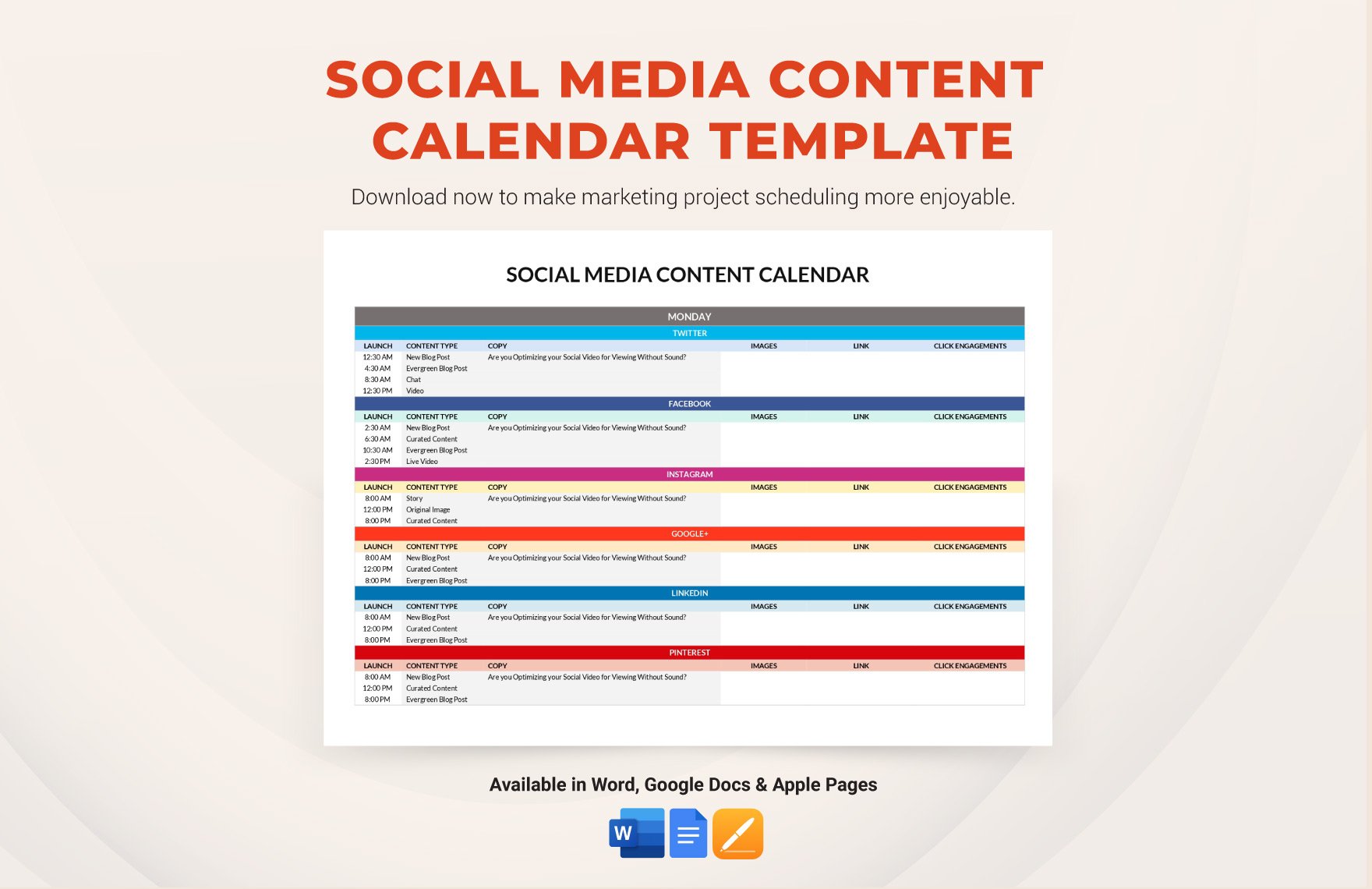 Social Media Content Calendar Template