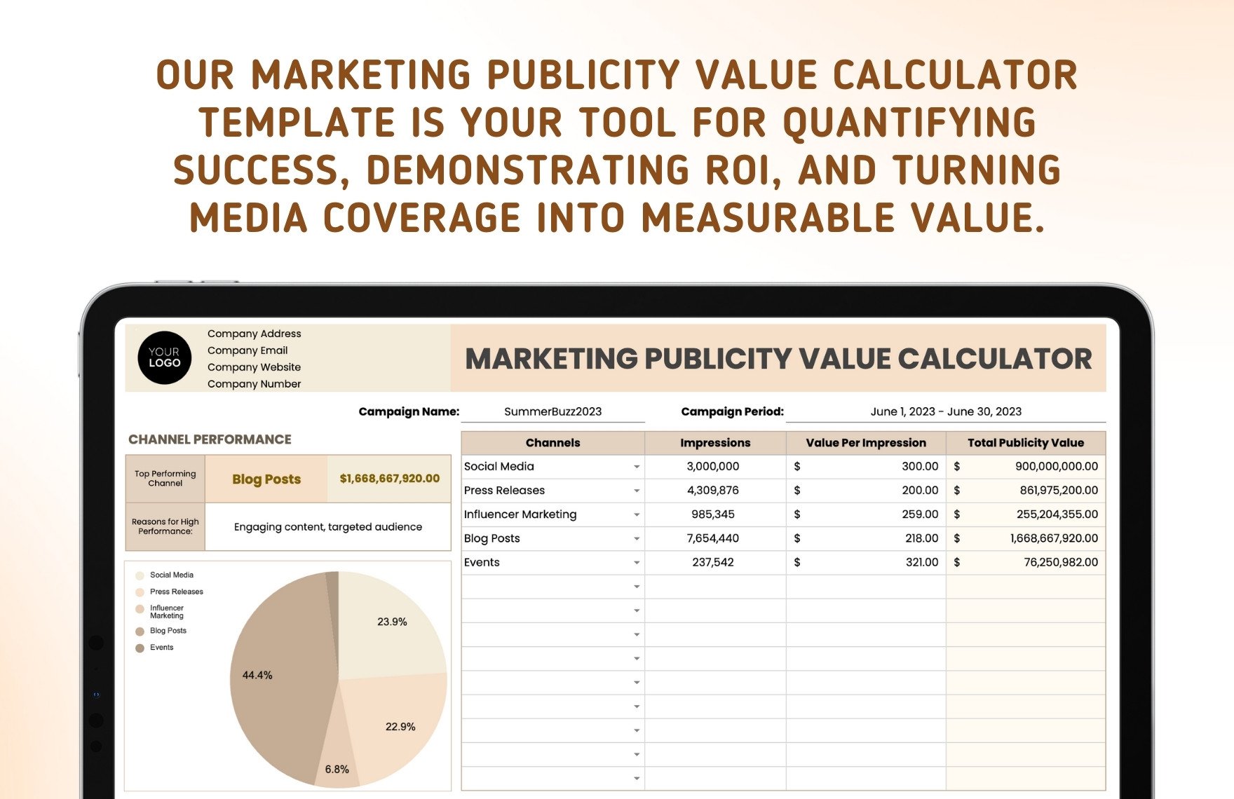 Marketing Publicity Value Calculator Template