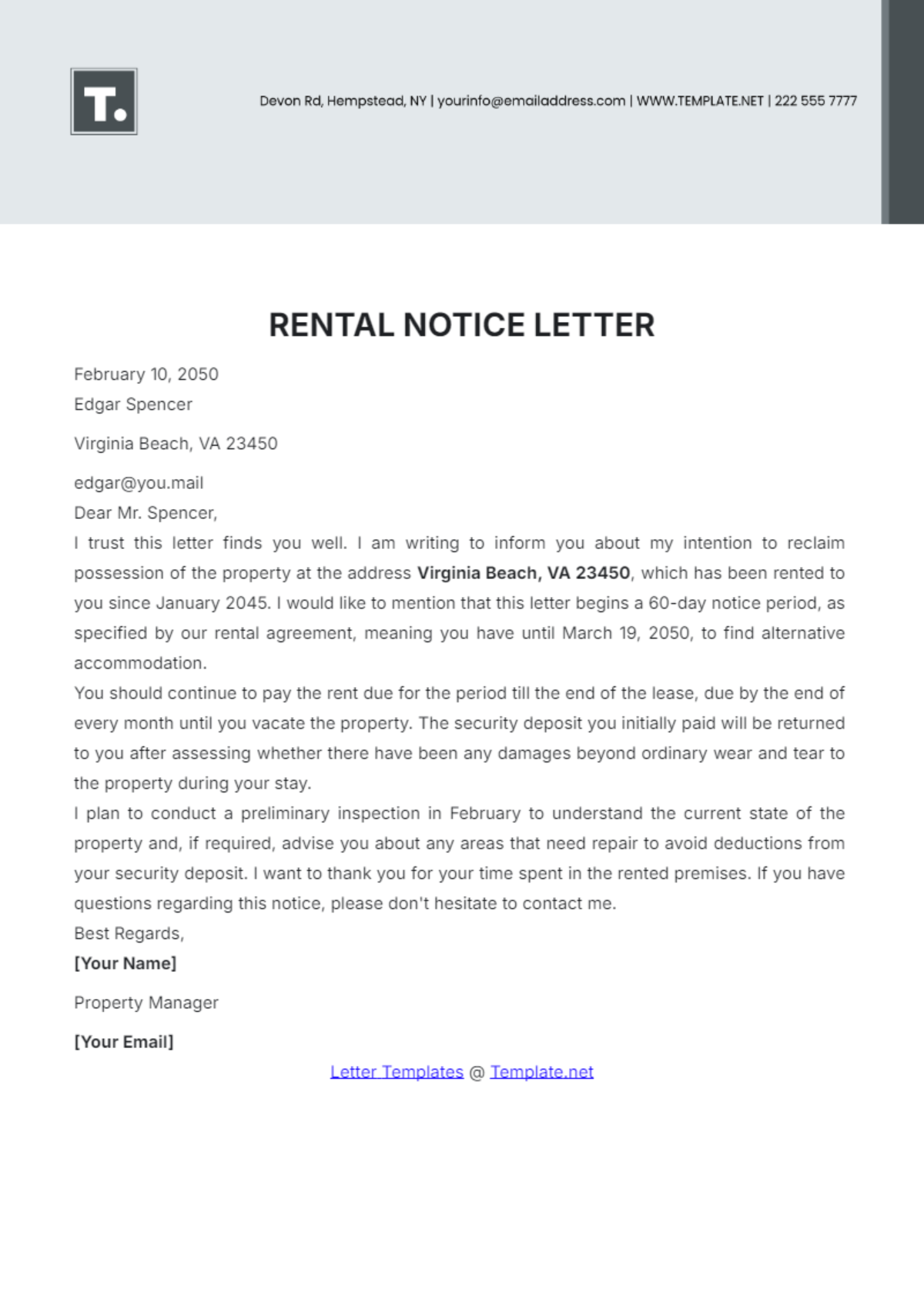 Rental Notice Letter Template - Edit Online & Download