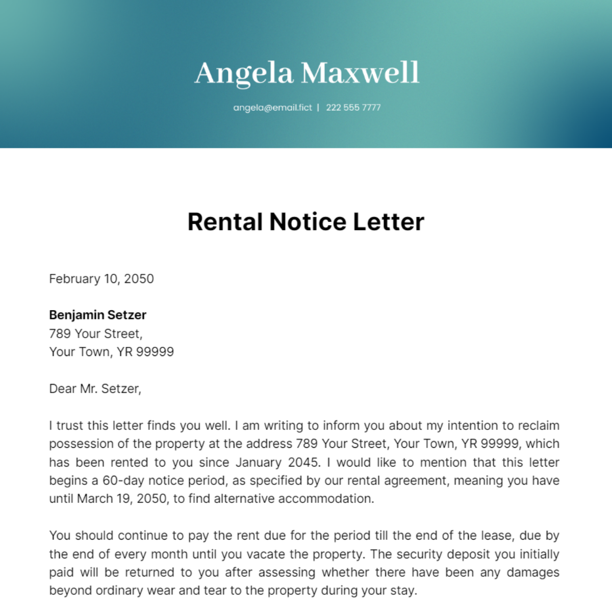 Rental Notice Letter Template