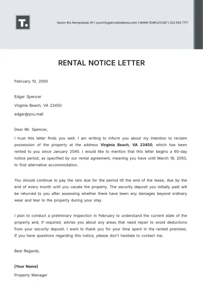 Free Rental Notice Letter Template to Edit Online