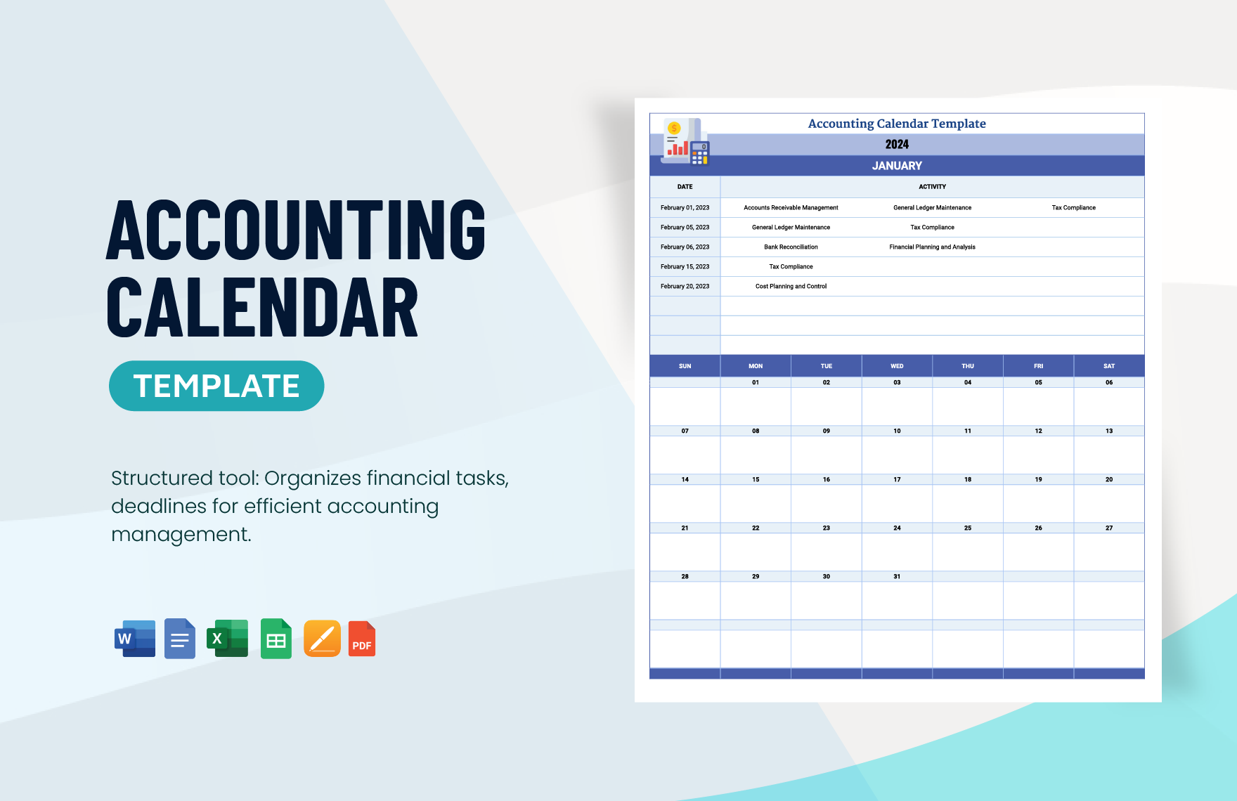 Accounting Calendar Template in Word, Google Docs, Excel, PDF, Google Sheets, Apple Pages