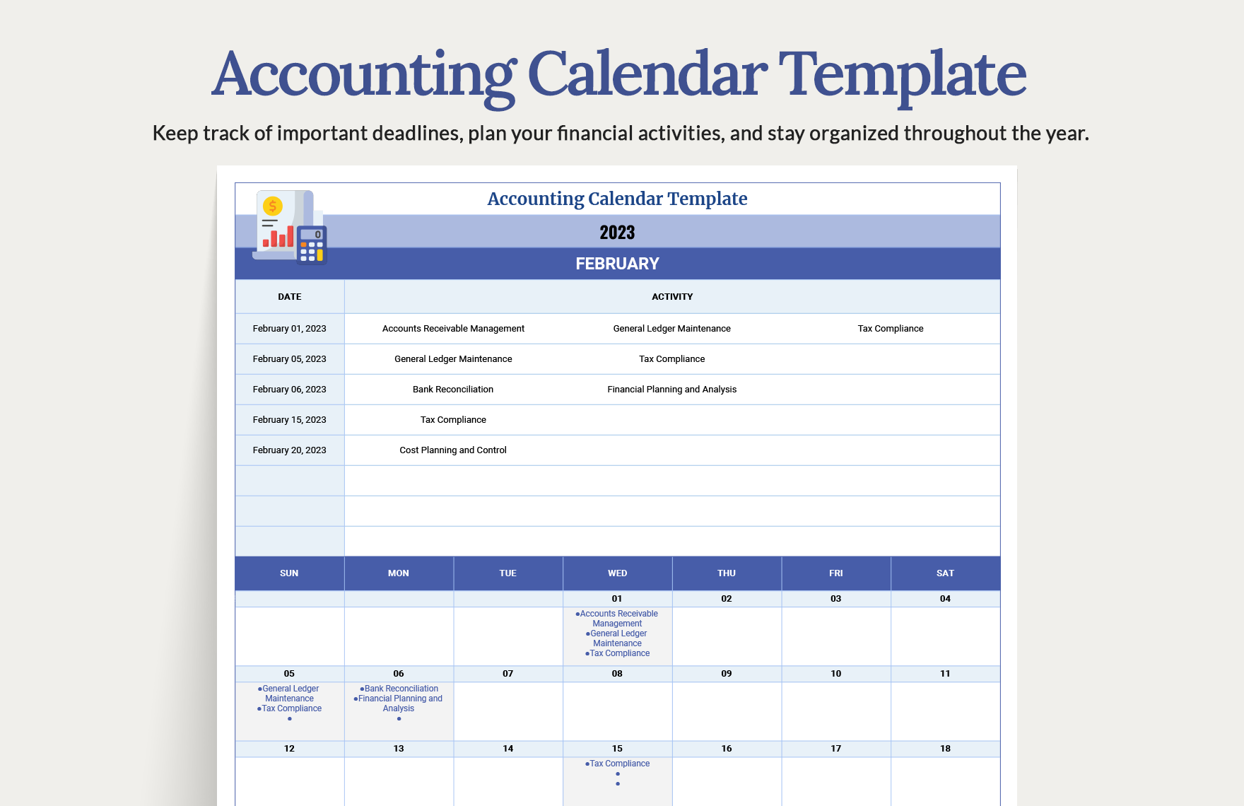 Accounting Calendar Template Google Docs Google Sheets Excel Word