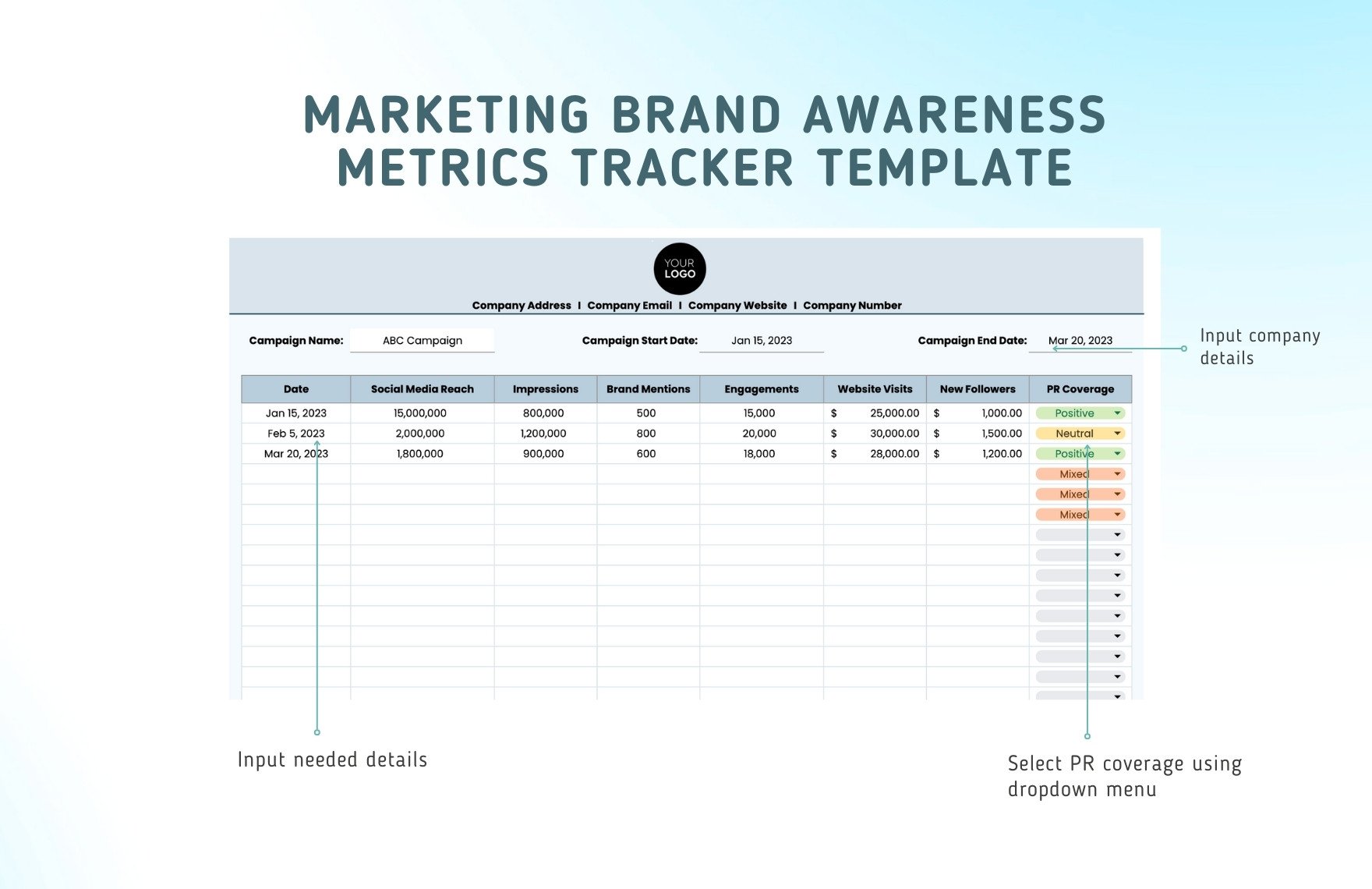 Marketing Brand Awareness Metrics Tracker Template