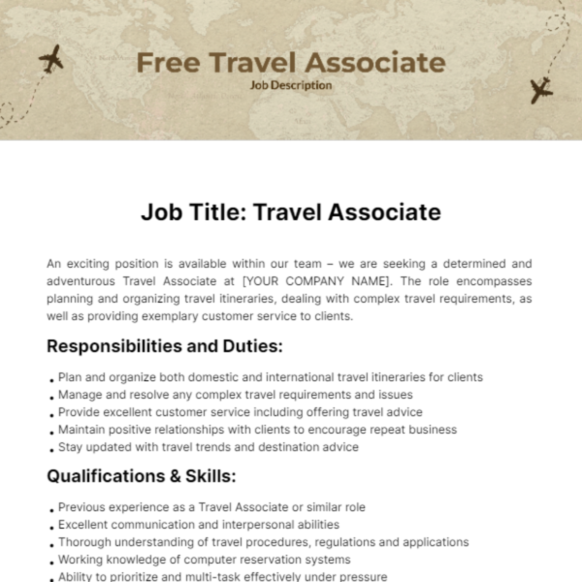 Free Travel Associate Job Description Template